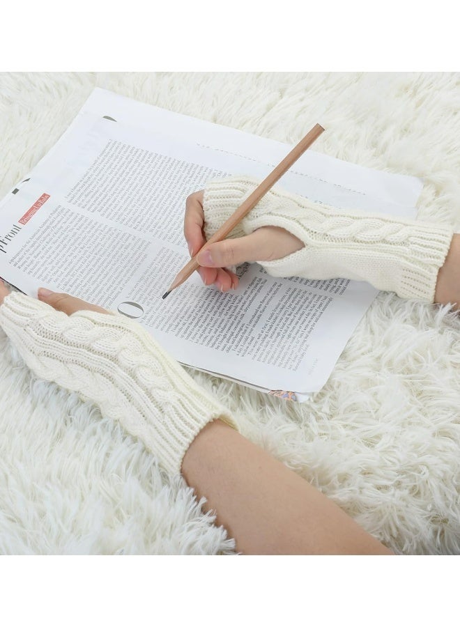 2 Pairs of Women's Ribbed Wrist Arm Warmers Stretchy Cable Knitted Fingerless Gloves Black And White For Winter Autumn Daily Wear Office Outdoor - Image 5