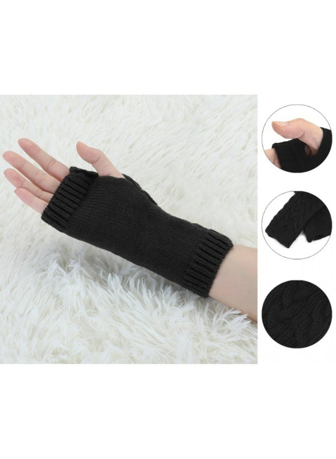 2 Pairs of Women's Ribbed Wrist Arm Warmers Stretchy Cable Knitted Fingerless Gloves Black And White For Winter Autumn Daily Wear Office Outdoor - Image 4