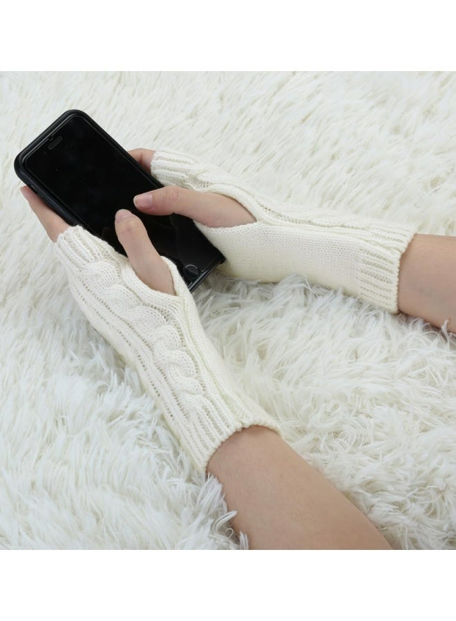 2 Pairs of Women's Ribbed Wrist Arm Warmers Stretchy Cable Knitted Fingerless Gloves Black And White For Winter Autumn Daily Wear Office Outdoor - Image 3