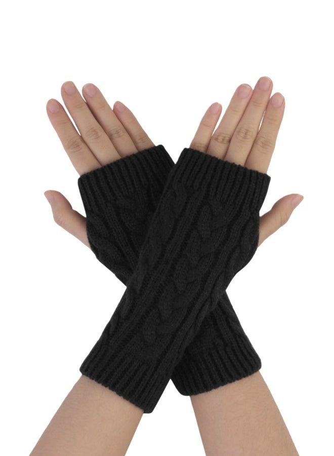 2 Pairs of Women's Ribbed Wrist Arm Warmers Stretchy Cable Knitted Fingerless Gloves Black And White For Winter Autumn Daily Wear Office Outdoor - Image 2