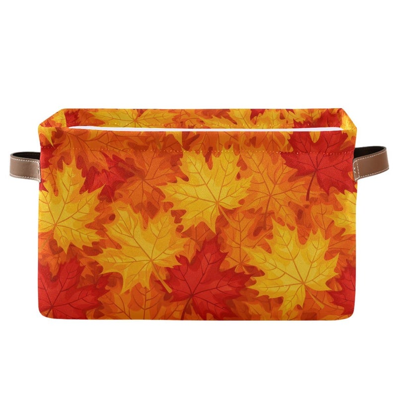 Bolaz Fall Maple Leaves in Autumn Storage BasketLarge Storage Bin Fabric Collapsible Organizer Bag with Handles 15x11x95 inch - Image 2