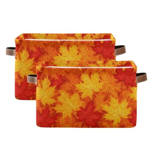 Bolaz Fall Maple Leaves in Autumn Storage BasketLarge Storage Bin Fabric Collapsible Organizer Bag with Handles 15x11x95 inch - Image 3