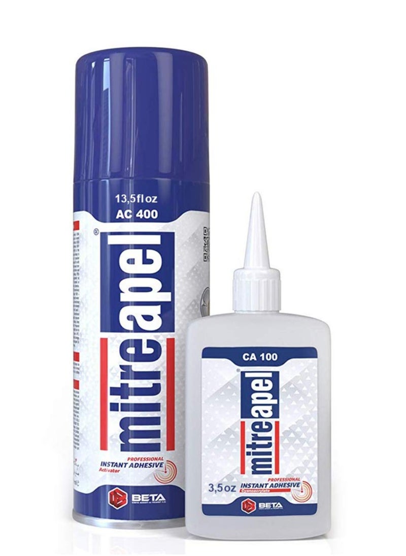 mitreapel Mitreapel Super Ca Glue (3.5 Oz.) with Spray Adhesive Activator (13.5 Fl Oz.) - Cyanoacrylate Glue for Crafting and Building|1 Pack  - Image 1
