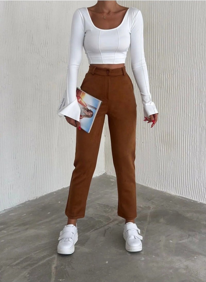 Swana Women's Suede Carrot Trousers  - Image 1