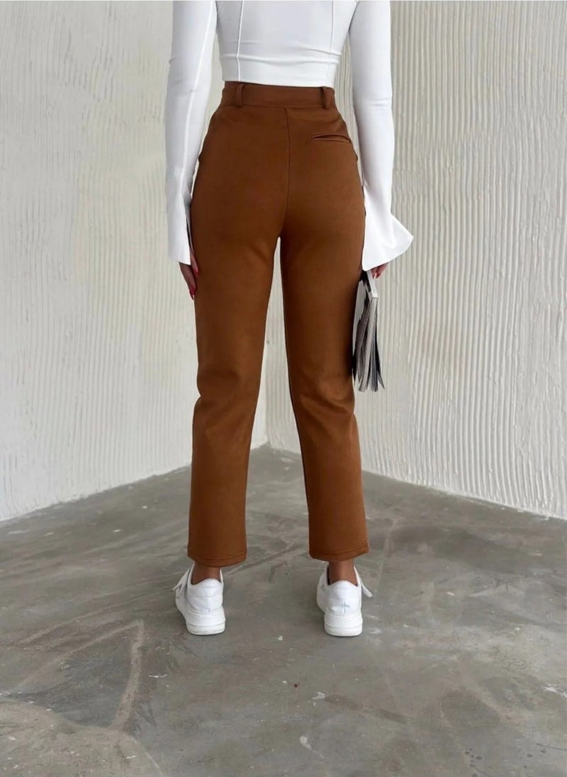Swana Women's Suede Carrot Trousers  - Image 5