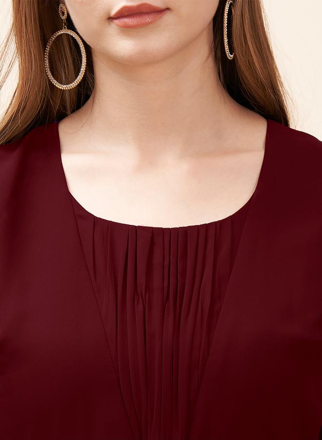 ميش فستان ماكسي مشموش بتفاصيل مربعة وأكمام بالون - Image 2