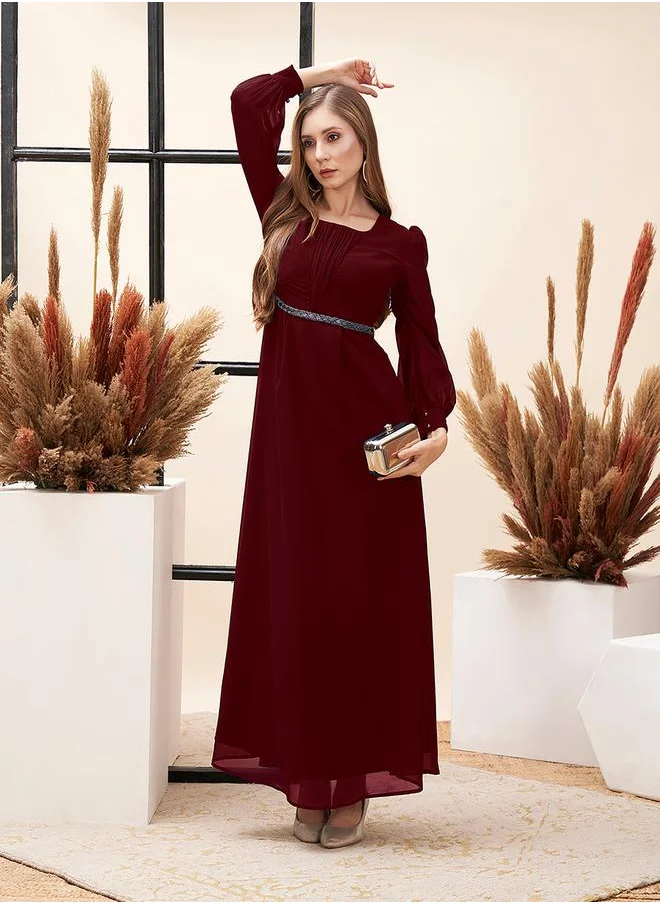 ميش Gathered Detail Square Neck Balloon Sleeve Maxi Dress by Styli