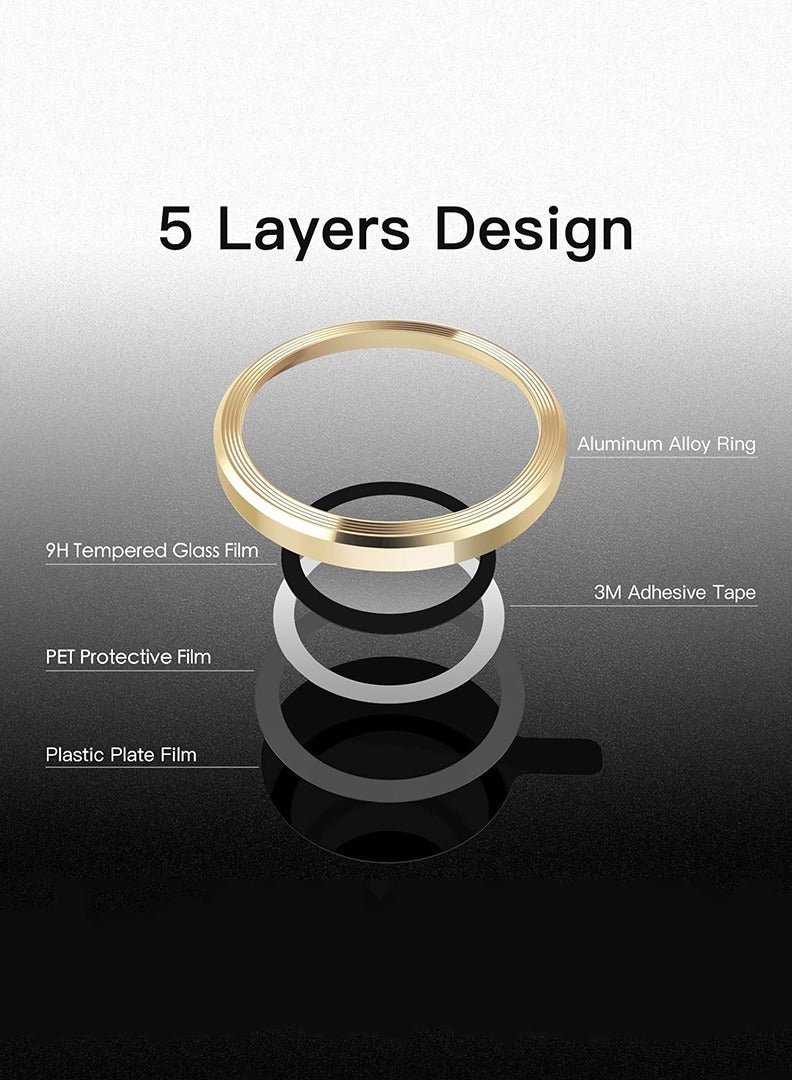 Theodor Pack of 2 Camera Lens Protectors for 15 Pro Max/15 Pro/14 Pro Max/14 Pro, Armorite Individual Lens Protectors, Scratch-Resistant Ultra-thin Tempered Glass with Aluminum Edging, (Gold) - Image 2