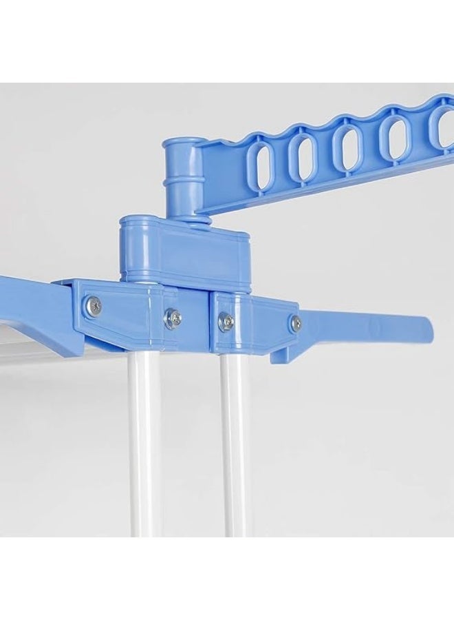 حامل تجفيف الملابس من الستانلس ستيل وبلاستيك ايه بي اس ، رف تجفيف ملابس قابل للطي من 3 طبقات، حامل تجفيف ملابس قابل للطي مع عجلات - للمنزل الداخلي و الخارجي والشرفة - Image 2