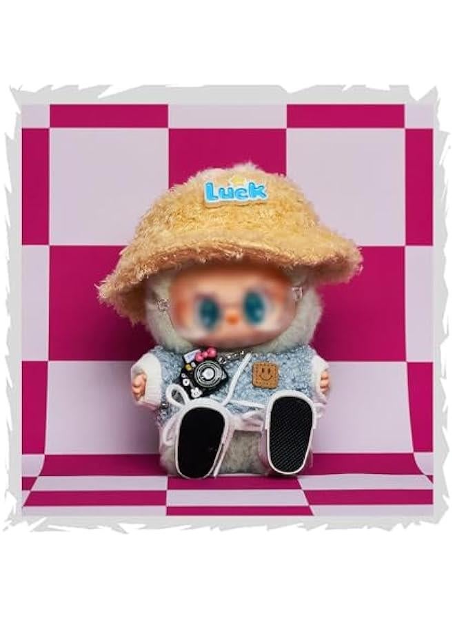 Arabest Clothes Set Compatible with Labubu, 6.7 Inches Cute Doll Clothes for Dress up Unique Style - Yellow Luck Hat & Blue Loop Shirt & Black Camera & Transparent Glasses & White Canvas Shoes  - Image 2