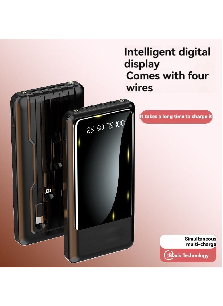 JEEJPV JEEJPV mobile power bank with built-in cable for fast charging 10000 mAh portable power bank universal (Black)  - Image 1