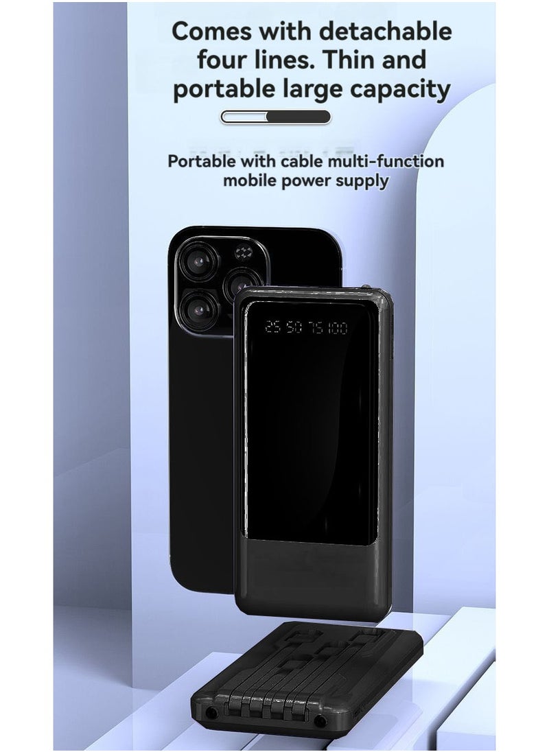 JEEJPV JEEJPV mobile power bank with built-in cable for fast charging 10000 mAh portable power bank universal (Black)  - Image 2