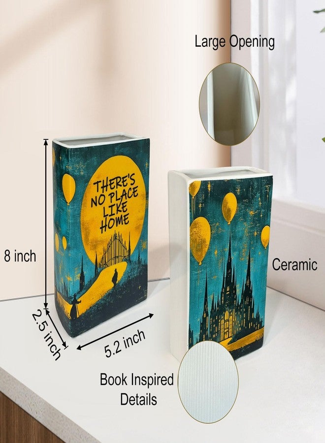 LIFFY Ceramic Flower Vase, Unique Book Shape Decorative Vase for Flowers, Spooky Literary Decor for Book Lovers, Flowers or Bookshelf Display(Teal Blue) - Image 3