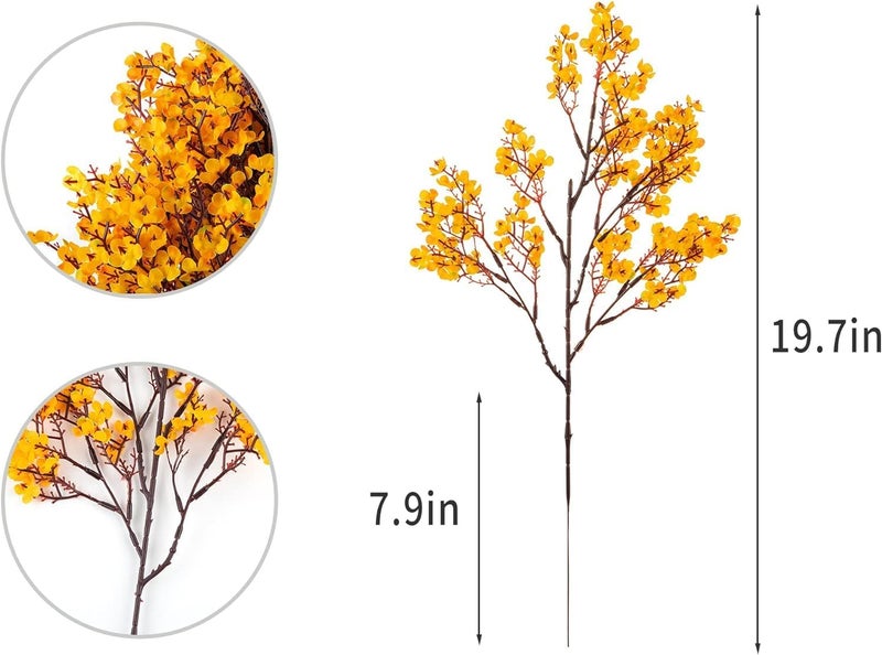 Judee Fake Flowers Bunch Decorative Items Babys Breath Artificial Silk Yellow Flower Lovely Real Touch Silk Flower Artificial Bouquet for Living Room Diwali Decoration Vase not Include 6pcs - Image 2