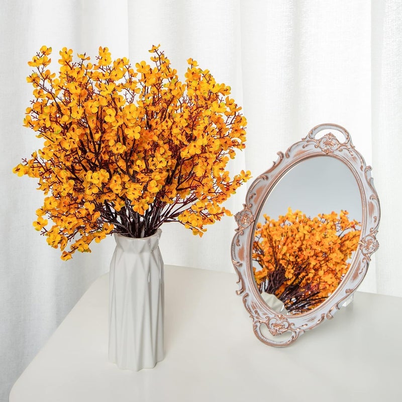 Judee Fake Flowers Bunch Decorative Items Babys Breath Artificial Silk Yellow Flower Lovely Real Touch Silk Flower Artificial Bouquet for Living Room Diwali Decoration Vase not Include 6pcs - Image 3