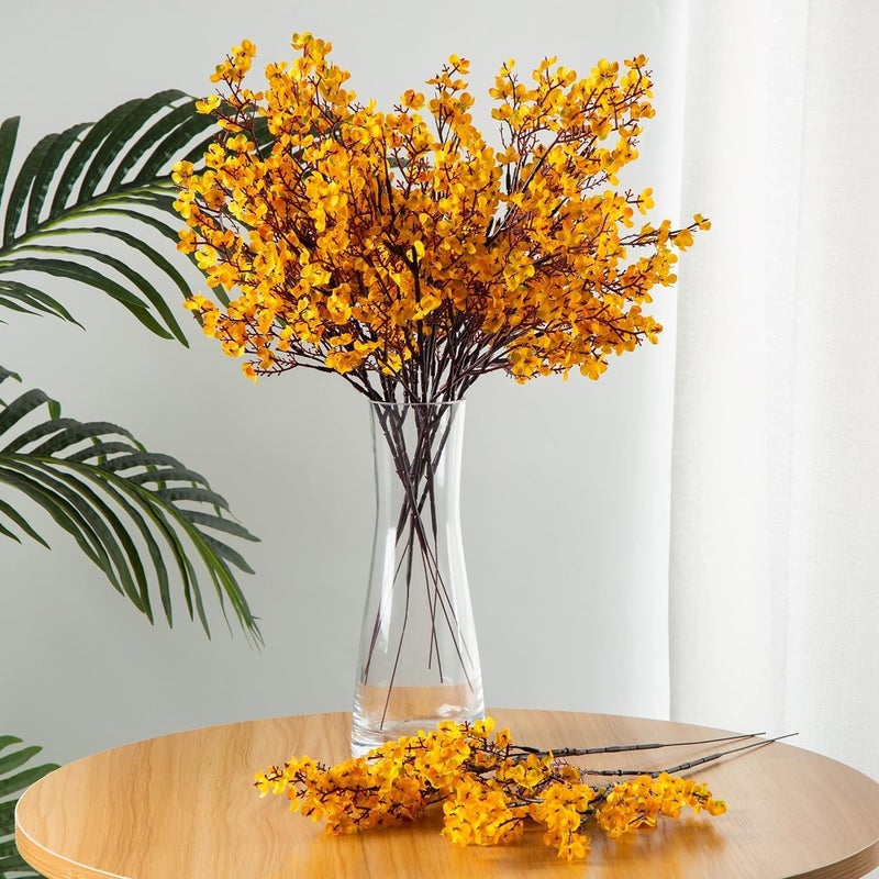 Judee Fake Flowers Bunch Decorative Items Babys Breath Artificial Silk Yellow Flower Lovely Real Touch Silk Flower Artificial Bouquet for Living Room Diwali Decoration Vase not Include 6pcs - Image 4