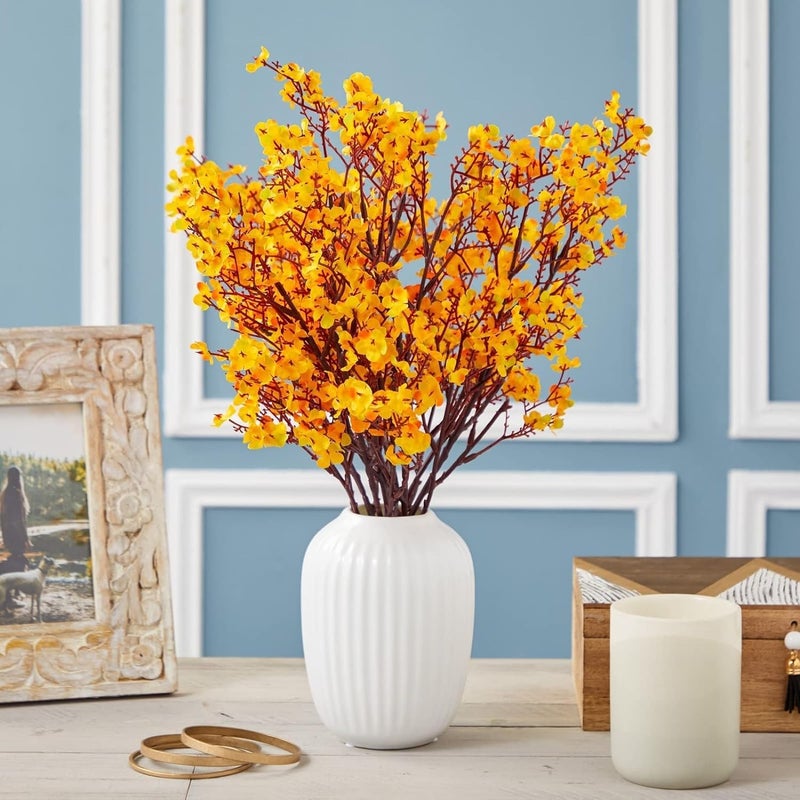 Judee Fake Flowers Bunch Decorative Items Babys Breath Artificial Silk Yellow Flower Lovely Real Touch Silk Flower Artificial Bouquet for Living Room Diwali Decoration Vase not Include 6pcs - Image 5