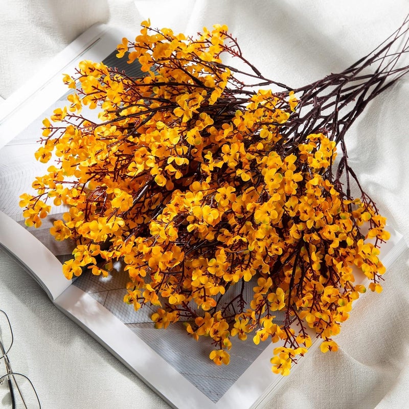 Judee Fake Flowers Bunch Decorative Items Babys Breath Artificial Silk Yellow Flower Lovely Real Touch Silk Flower Artificial Bouquet for Living Room Diwali Decoration Vase not Include 6pcs - Image 1
