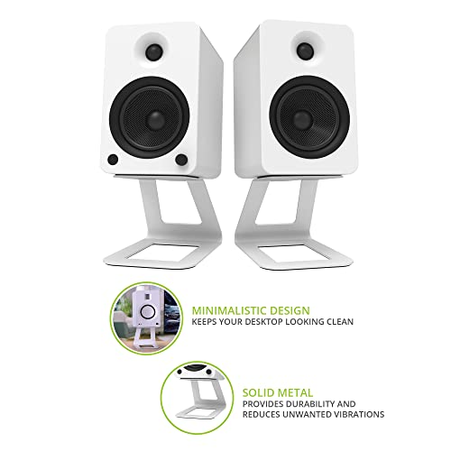 Kanto SE6 Elevated Desktop Speaker Stands for Large Bookshelf Speakers & Full-Size 5”-7” Studio Monitors | 6.9” Tall | Supports 22 lbs | Damping 2.5 mm Silicone Padding | ¼”-20 Mounting | Pair | White - Image 2