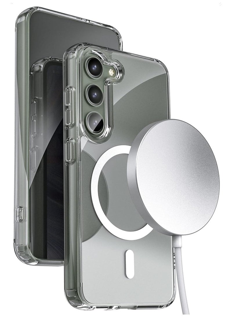 حافظة شفافة لهاتف سامسونج جالاكسي S24، غطاء مغناطيسي متوافق، غطاء خلفي صلب شفاف مقاوم للصدمات، إطار من السيليكون، حافة ممتصة للصدمات، حافظة شفافة رفيعة لهاتف سامسونج جالاكسي S24 - Image 1