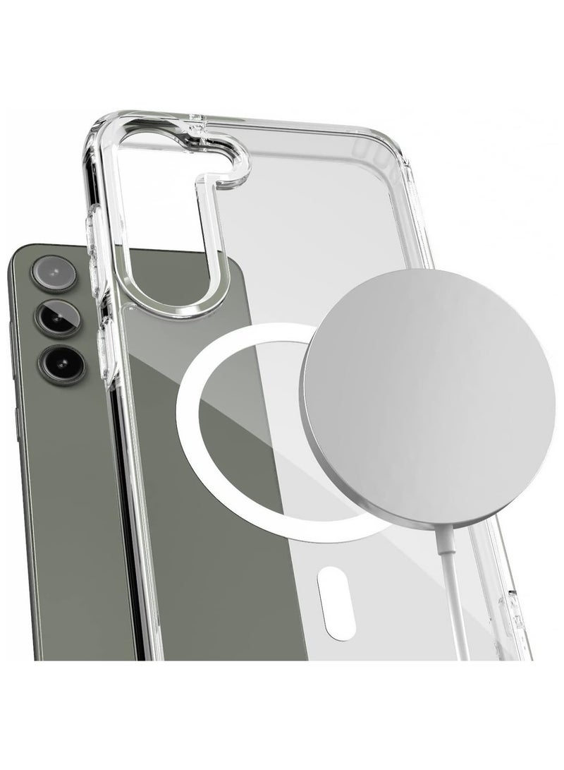 حافظة شفافة لهاتف سامسونج جالاكسي S24، غطاء مغناطيسي متوافق، غطاء خلفي صلب شفاف مقاوم للصدمات، إطار من السيليكون، حافة ممتصة للصدمات، حافظة شفافة رفيعة لهاتف سامسونج جالاكسي S24 - Image 4