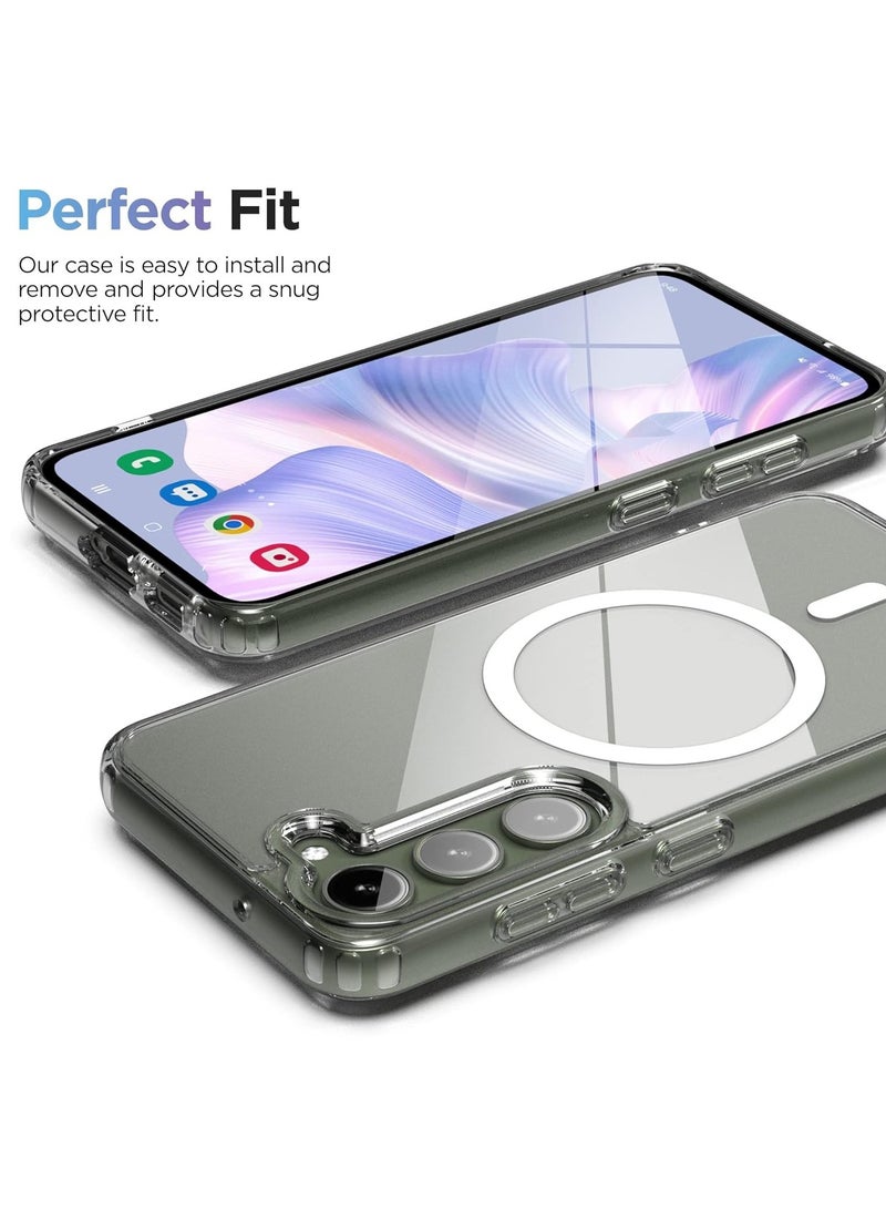 حافظة شفافة لهاتف سامسونج جالاكسي S24، غطاء مغناطيسي متوافق، غطاء خلفي صلب شفاف مقاوم للصدمات، إطار من السيليكون، حافة ممتصة للصدمات، حافظة شفافة رفيعة لهاتف سامسونج جالاكسي S24 - Image 3