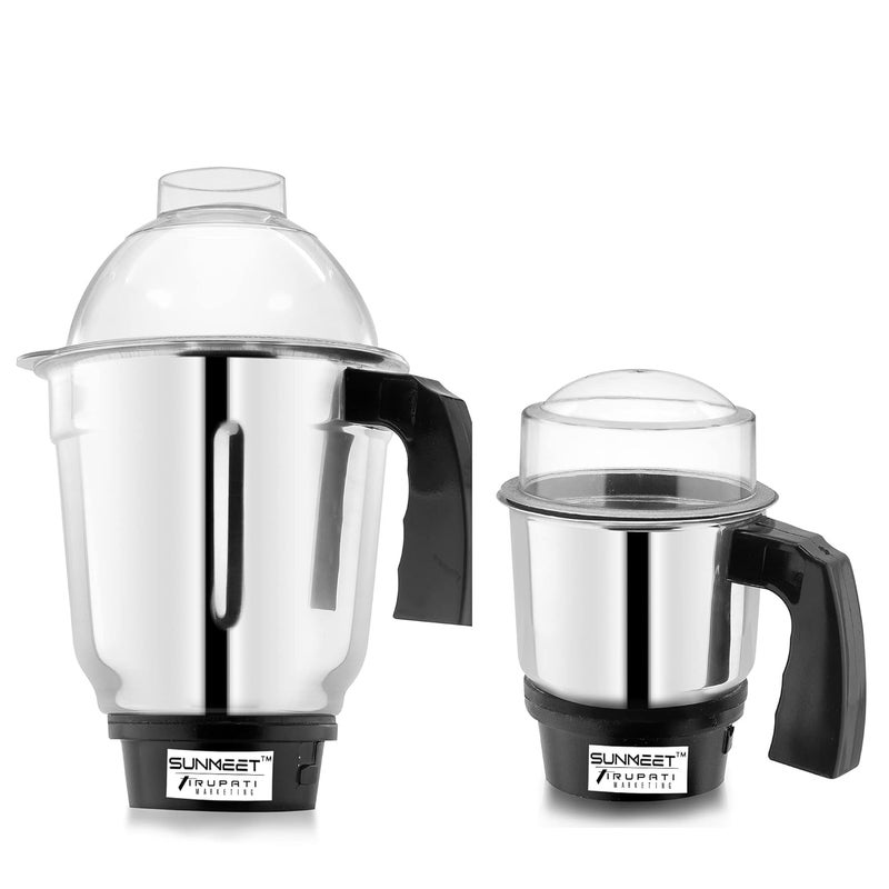 Sunmeet Sunmeet Liquid and Chutney for Mixer Grinder Set of 2 Stainless Steel Mixer Chutney Jar with Handle Heavy Duty Aluminium Base with Lid Fitting All Regular Grinder Mixer 350 ml 1000 ml  - Image 1