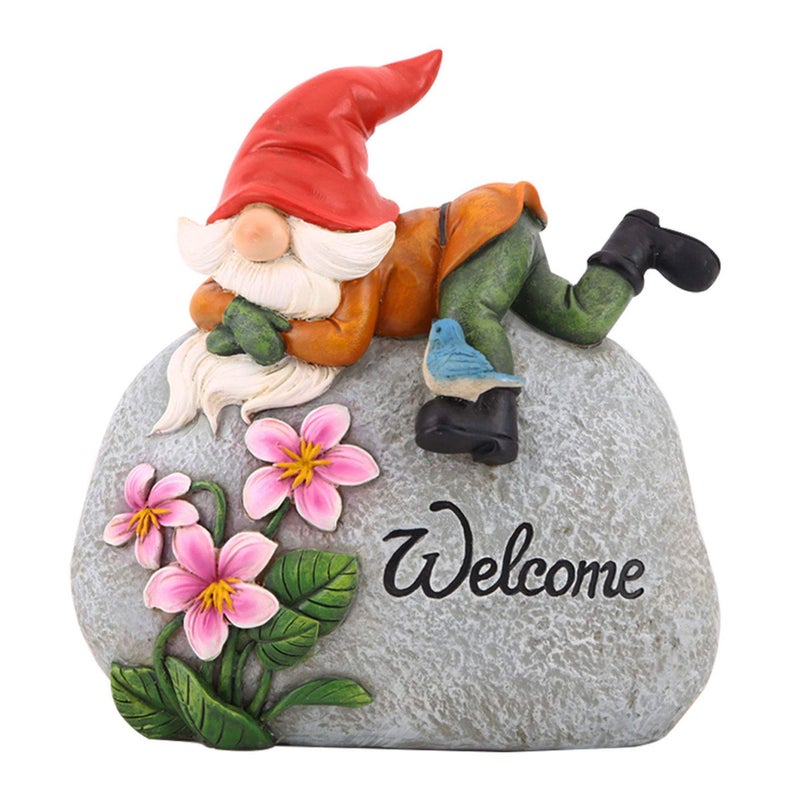 TZSSP تمثال قزم حديقة خارجي TZSSP تمثال ترحيبي من الحجر لتزيين الفناء والحديقة باللون الأحمر