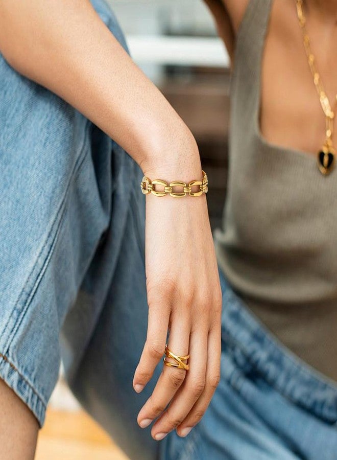 ام بيرينبو أساور ذهبية سميكة للنساء - سوار كوبي مطلي بالذهب عيار 18 قيراطًا، سلسلة سميكة من الفولاذ المقاوم للصدأ لا تفقد بريقها، هدية مجوهرات عصرية، هدية مثالية لأعياد الميلاد، عيد الحب، حفلات التخرج، أو كهدية لصديقتك - Image 3