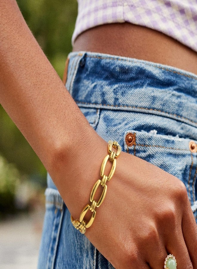 ام بيرينبو أساور ذهبية سميكة للنساء - سوار كوبي مطلي بالذهب عيار 18 قيراطًا، سلسلة سميكة من الفولاذ المقاوم للصدأ لا تفقد بريقها، هدية مجوهرات عصرية، هدية مثالية لأعياد الميلاد، عيد الحب، حفلات التخرج، أو كهدية لصديقتك - Image 2