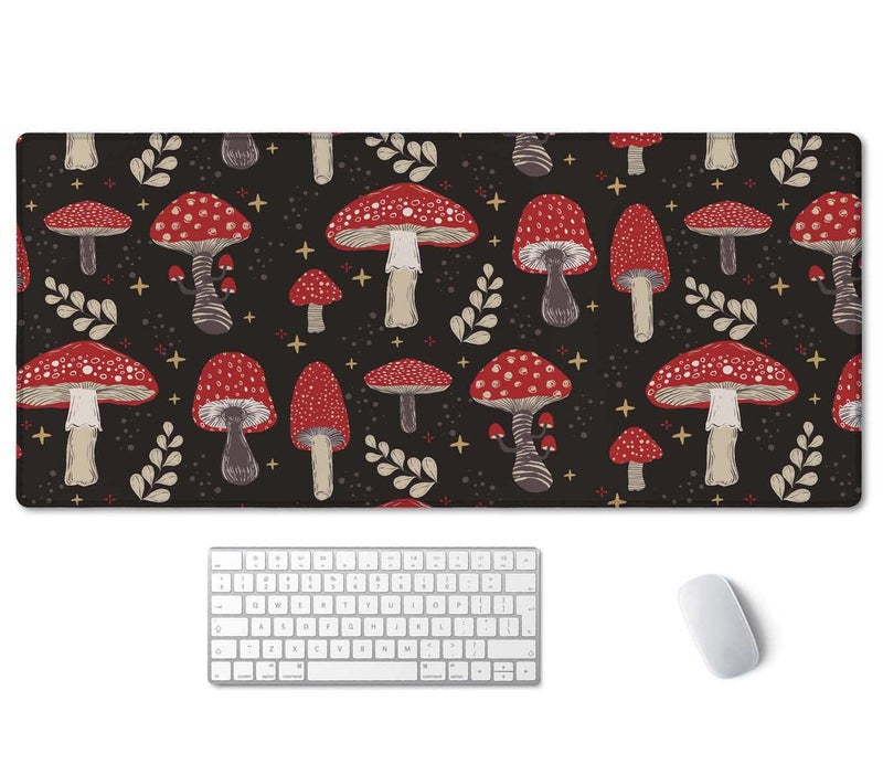 SSOIU Cute Mushroom Pattern Desk Mat Extended Mouse Pad Large Gaming Mouse Pad 355 X 157 Waterproof Desk Mat Stitched Edges NonSlip Laptop Computer Keyboard Mousepad for Office and Home