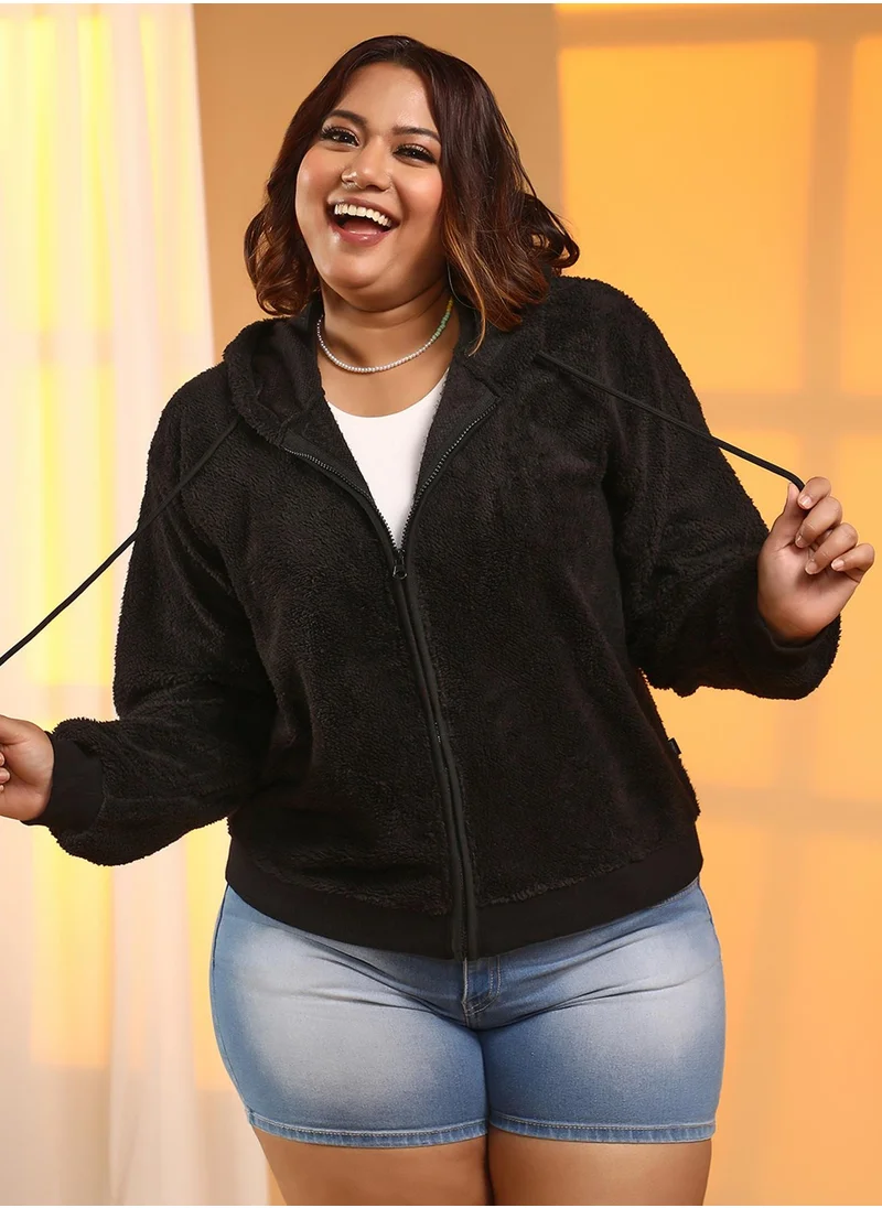 Instafab Plus Women's Onyx Black Zip-Front Fleece Hoodie