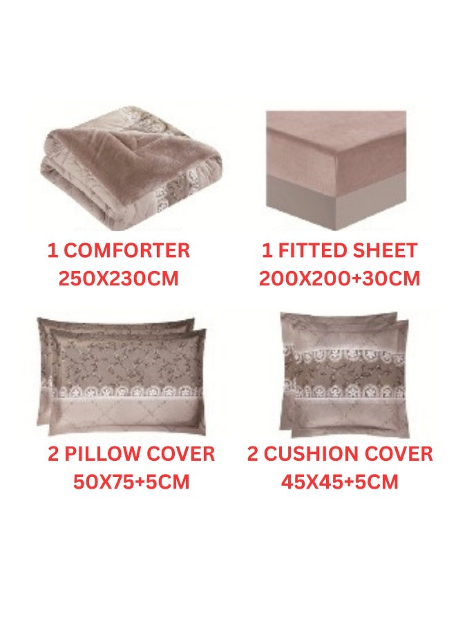 سمارت هوم مفرش سرير شتوي نفرين وجهين (وجه مخمل ووجه فرو) - مفرش بحشوة – طقم لحاف 6 قطع فاخر مزدوج كامل يشمل مفرش بحشوة 250×230 سم + واقي مرتبة مطاط 200×200+30 سم + 2 كيس مخدة 50×75+5 سم + 2 كيس وسادة مربعة 45×45+5 سم – مفارش نوم أنيقة فندقية ناعمة ودافئة للغرفة - Image 5