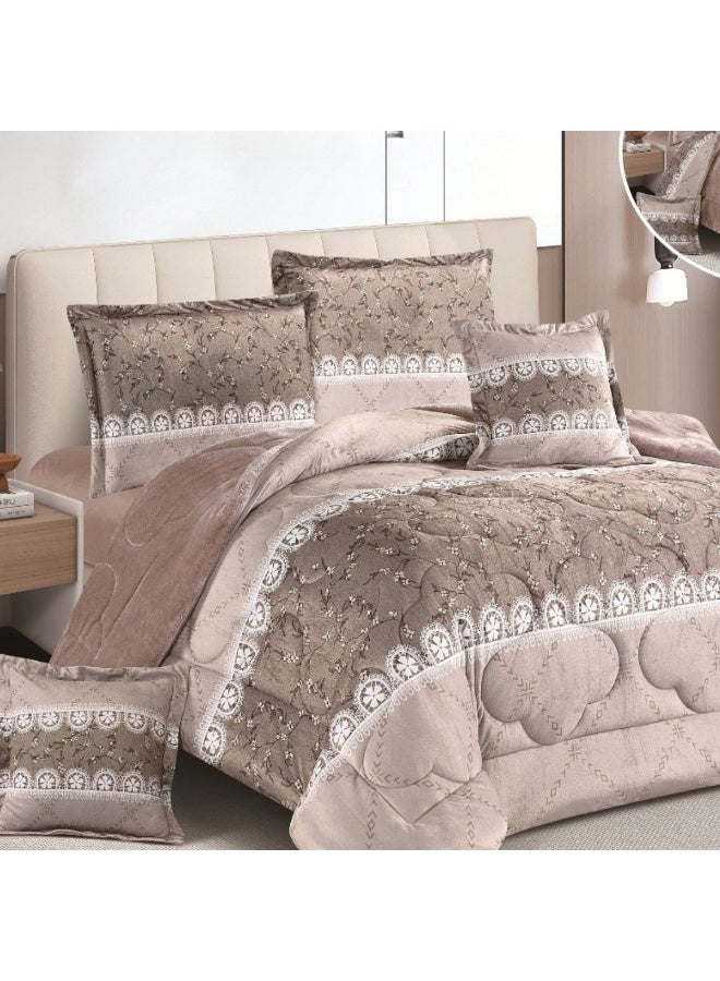 سمارت هوم مفرش سرير شتوي نفرين وجهين (وجه مخمل ووجه فرو) - مفرش بحشوة – طقم لحاف 6 قطع فاخر مزدوج كامل يشمل مفرش بحشوة 250×230 سم + واقي مرتبة مطاط 200×200+30 سم + 2 كيس مخدة 50×75+5 سم + 2 كيس وسادة مربعة 45×45+5 سم – مفارش نوم أنيقة فندقية ناعمة ودافئة للغرفة - Image 3