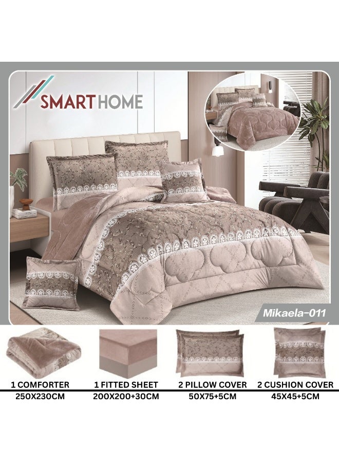 سمارت هوم مفرش سرير شتوي نفرين وجهين (وجه مخمل ووجه فرو) - مفرش بحشوة – طقم لحاف 6 قطع فاخر مزدوج كامل يشمل مفرش بحشوة 250×230 سم + واقي مرتبة مطاط 200×200+30 سم + 2 كيس مخدة 50×75+5 سم + 2 كيس وسادة مربعة 45×45+5 سم – مفارش نوم أنيقة فندقية ناعمة ودافئة للغرفة - Image 4