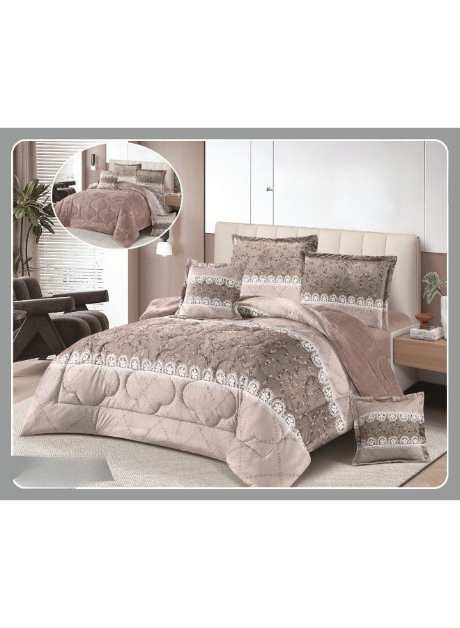 سمارت هوم مفرش سرير شتوي نفرين وجهين (وجه مخمل ووجه فرو) - مفرش بحشوة – طقم لحاف 6 قطع فاخر مزدوج كامل يشمل مفرش بحشوة 250×230 سم + واقي مرتبة مطاط 200×200+30 سم + 2 كيس مخدة 50×75+5 سم + 2 كيس وسادة مربعة 45×45+5 سم – مفارش نوم أنيقة فندقية ناعمة ودافئة للغرفة - Image 2