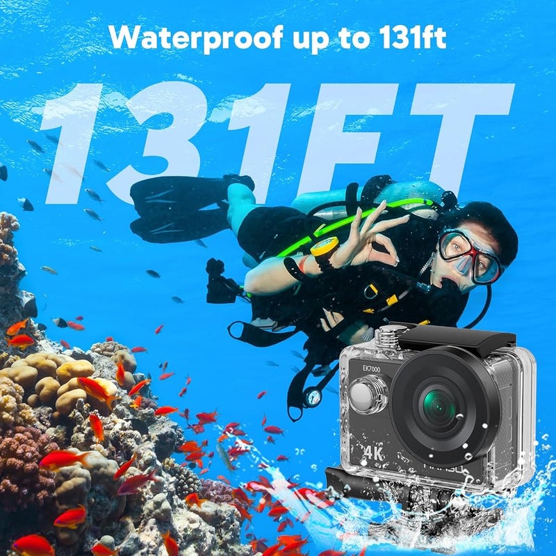 AKASO EK7000 4K30FPS 20MP WiFi Action Camera with EIS 4X Zoom Ultra HD 131FT Waterproof Underwater Camera with 170 Degree Wide Angle Remote Control Support External Microphone - Image 3