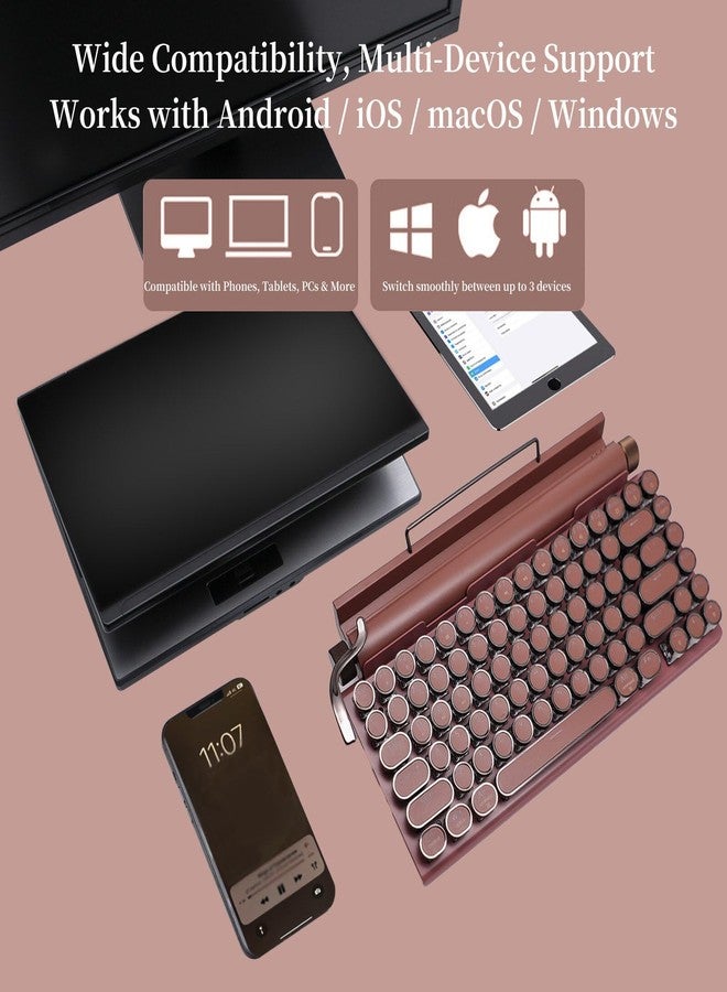Adventurers Retro Typewriter-Style Mechanical Keyboard, 83 Keys, 75% Compact Layout, Bluetooth 5.0 and Wired, Hot-Swappable Blue Switch, White Backlit for Windows/Mac/iPad/PC/Laptop (Rosewood Red) - Image 5