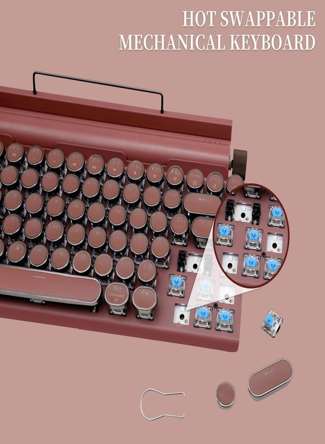 Adventurers Retro Typewriter-Style Mechanical Keyboard, 83 Keys, 75% Compact Layout, Bluetooth 5.0 and Wired, Hot-Swappable Blue Switch, White Backlit for Windows/Mac/iPad/PC/Laptop (Rosewood Red) - Image 2