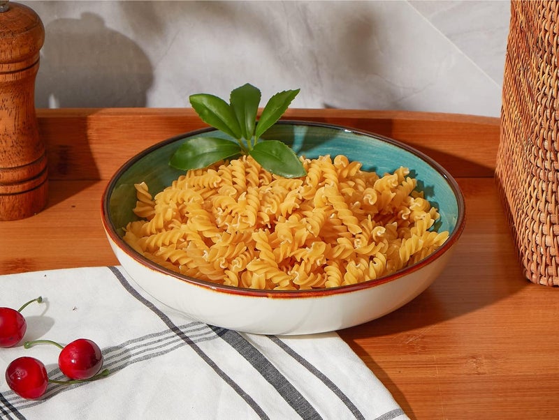 Onemore Pasta Bowls 30 Ounce Porcelain Salad Bowls Shallow Bowls for Pasta Set of 4 Shallow Bowl Plates, Microwave & Dishwasher Safe, Assorted Color - Image 3