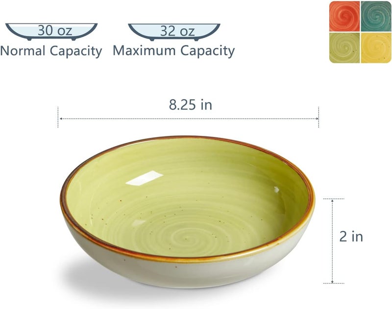 Onemore Pasta Bowls 30 Ounce Porcelain Salad Bowls Shallow Bowls for Pasta Set of 4 Shallow Bowl Plates, Microwave & Dishwasher Safe, Assorted Color - Image 5