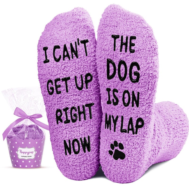 Happy Pop HAPPYPOP Funny Socks for Mom Women - Dog Mom Gifts for Women, Birthday Mothers Day Gifts, Purple Fuzzy Dog Lover Socks - Image 1