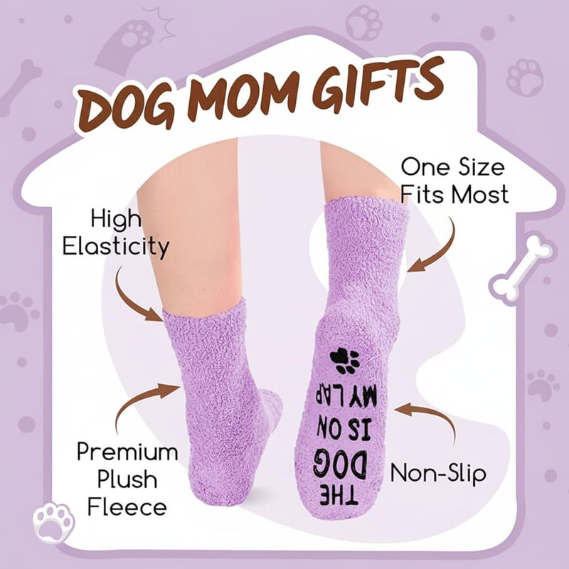 Happy Pop HAPPYPOP Funny Socks for Mom Women - Dog Mom Gifts for Women, Birthday Mothers Day Gifts, Purple Fuzzy Dog Lover Socks - Image 3