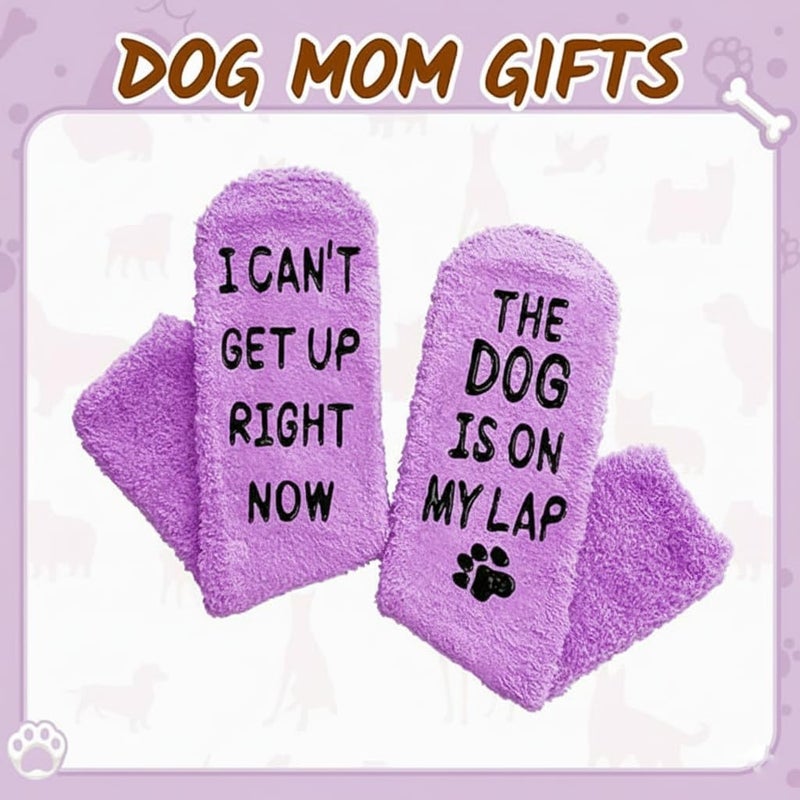 Happy Pop HAPPYPOP Funny Socks for Mom Women - Dog Mom Gifts for Women, Birthday Mothers Day Gifts, Purple Fuzzy Dog Lover Socks - Image 4