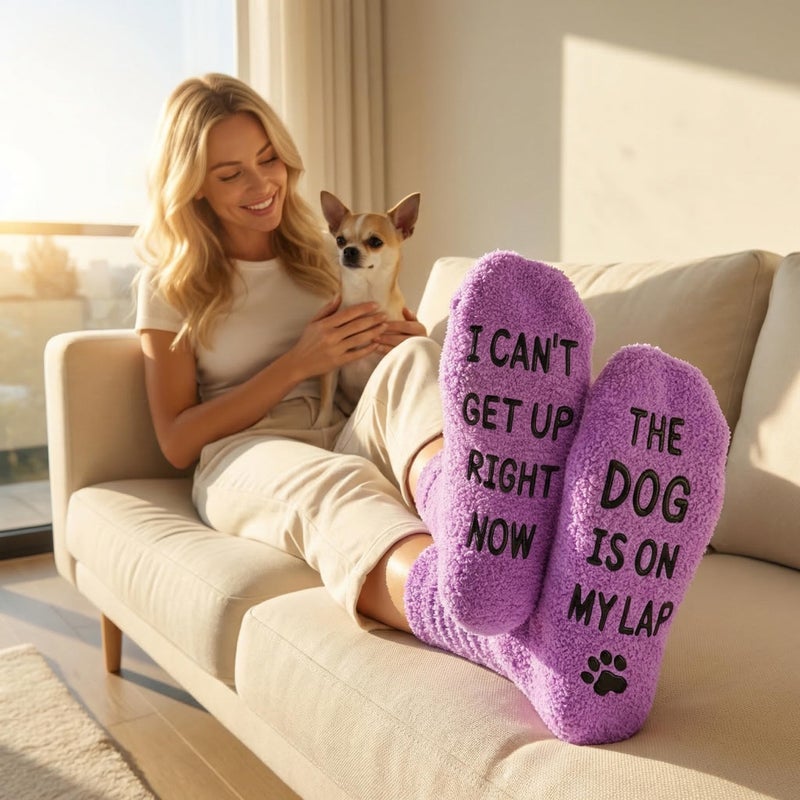 Happy Pop HAPPYPOP Funny Socks for Mom Women - Dog Mom Gifts for Women, Birthday Mothers Day Gifts, Purple Fuzzy Dog Lover Socks - Image 2