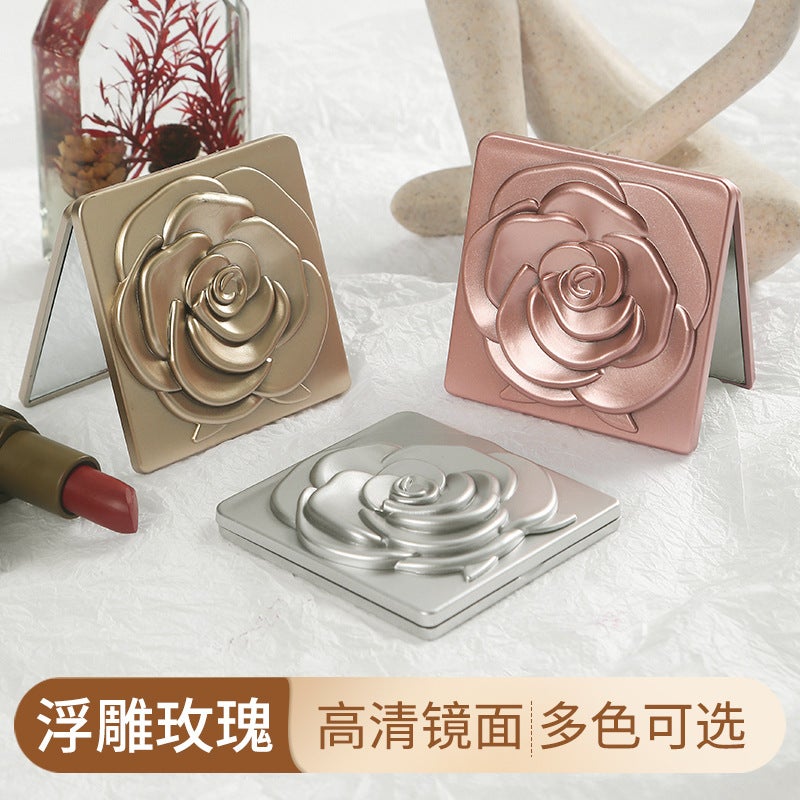 Rose Small Mirror Double-Sided Makeup Mirror For Girls Portable Foldableing Mirror Mini Flip Magnifying Makeup Mirror Square Mirror - Image 2