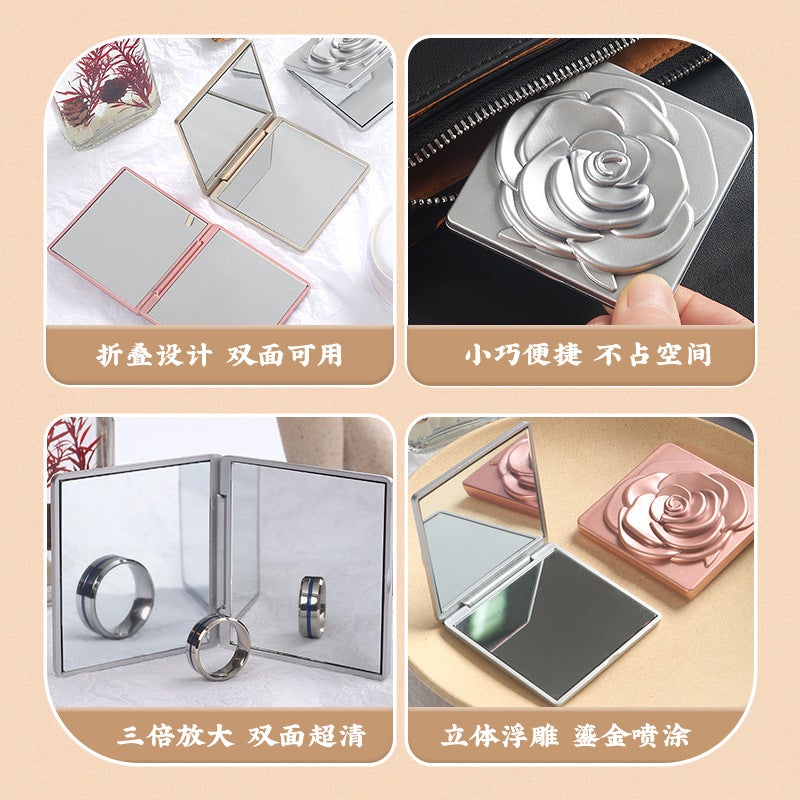 Rose Small Mirror Double-Sided Makeup Mirror For Girls Portable Foldableing Mirror Mini Flip Magnifying Makeup Mirror Square Mirror - Image 3