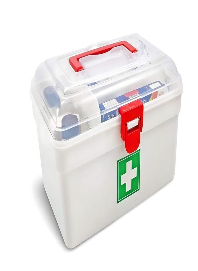KRUPAVI Plastic Medicine Box, First Aid Box, Detachable Tray with Handle, Emergency Indoor Outdoor Medical Utility Cabinet Organizer, Transparent, Portable & Lockable Container (Multi) - Image 1