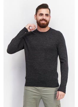 Men Crew Neck Knitted Sweater, Charcoal Heather