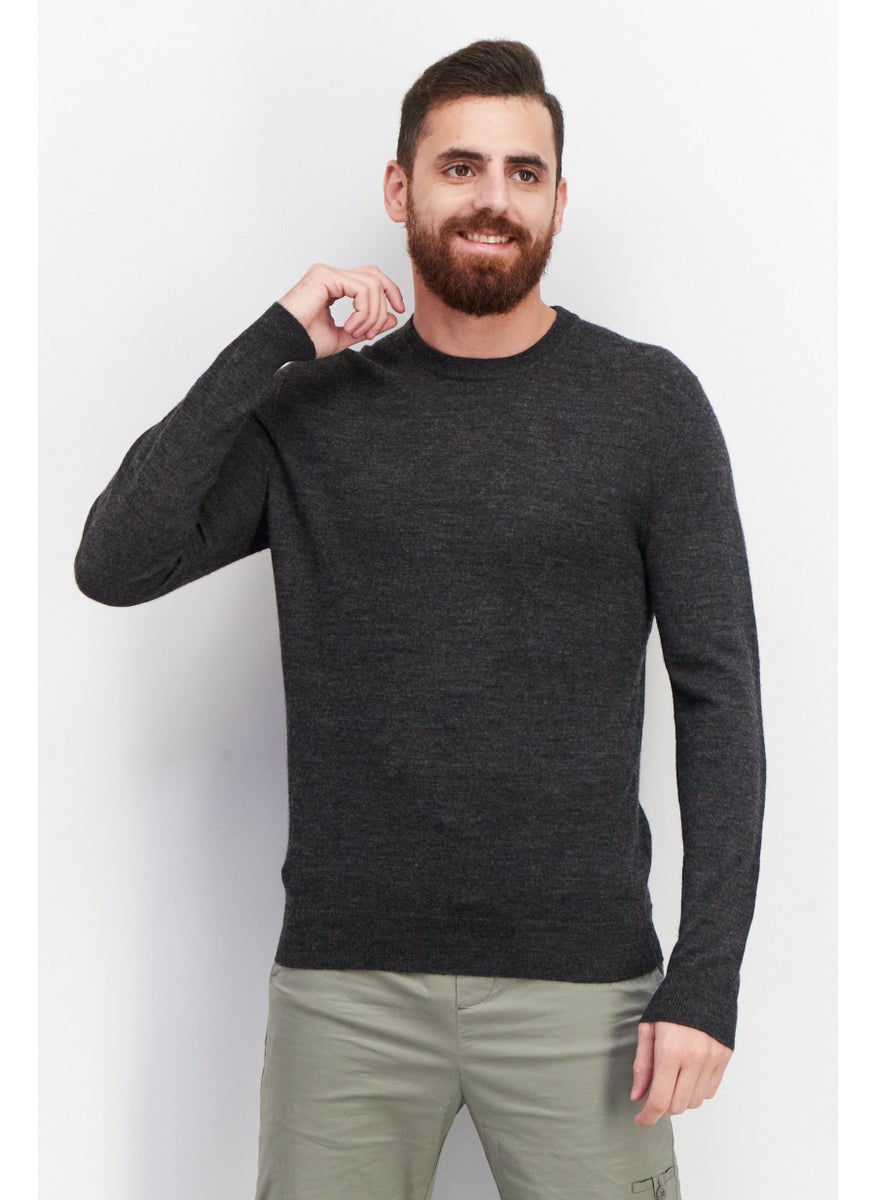 Club Room - Men Crew Neck Knitted Sweater, Charcoal Heather - Image 1